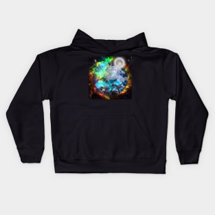 Moon in fantasy space with clock face Kids Hoodie